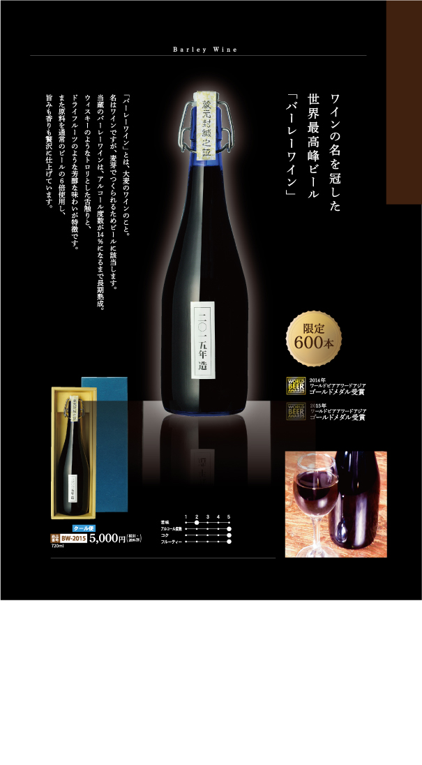 アルコール度数14％　高アルコールビール【カスク熟成】　バーレーワイン2018醸造（麦のワイン）